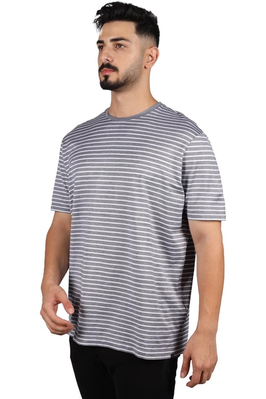 Paul Shark Paul Shark Erkek Logolu Basic Regular Fit Kısa Kollu Gri-Beyaz T-Shirt 23411042-434