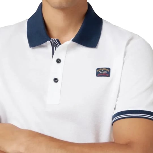 Paul Shark Paul Shark Erkek Logolu Basic Regular Fit Kısa Kollu Beyaz Polo Yaka T-Shirt 23411226-010