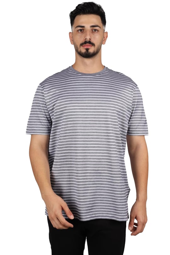 Paul Shark Paul Shark Erkek Logolu Basic Regular Fit Kısa Kollu Gri-Beyaz T-Shirt 23411042-434