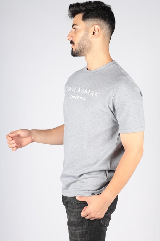 Paul Shark Paul Shark Erkek Logolu Basic Regular Fit Kısa Kollu Gri T-Shirt 23411065-930