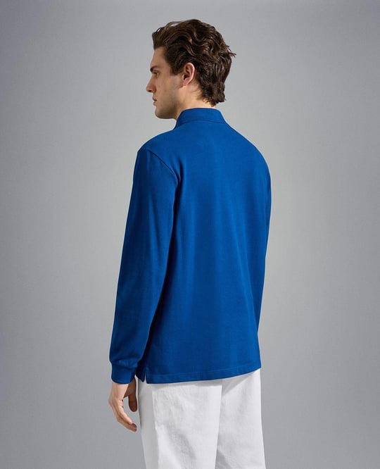 Paul Shark Paul Shark Erkek Marka Logolu Pamuklu Polo Yakalı Uzun Kollu Mavi Polo Yaka T-Shirt C0P1001-342