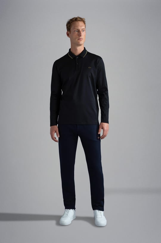 Paul Shark Paul Shark Erkek Marka Logolu Uzun Kollu Rahat Siyah Polo Yaka T-Shirt 13311723-011