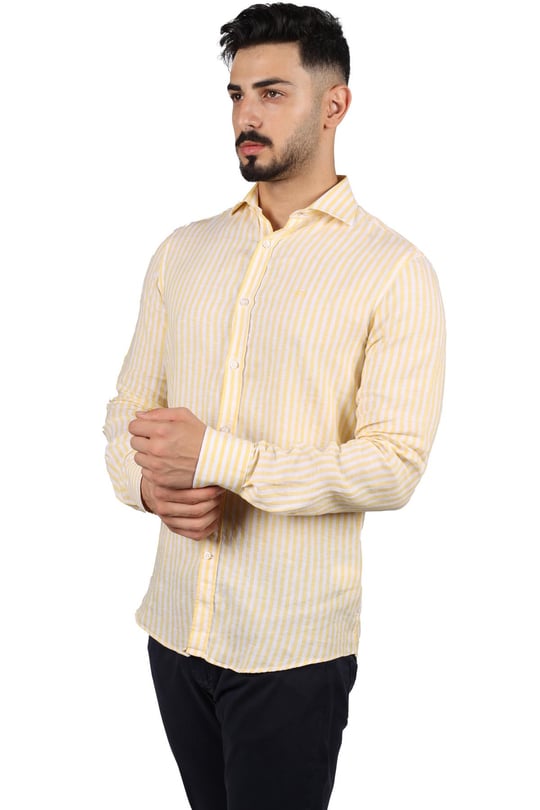 Paul Shark Paul Shark Erkek Marka Logo Detaylı Regular Fit Uzun Kollu Beyaz - Sarı Gömlek 23413252J-137