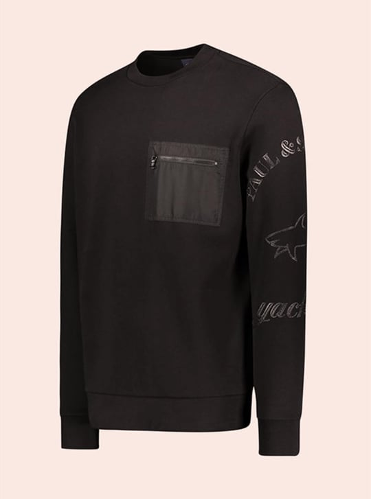 Paul Shark Paul Shark Erkek Marka Logo Detaylı Regular Fit Uzun Kollu Siyah Sweatshirt 12311821-011