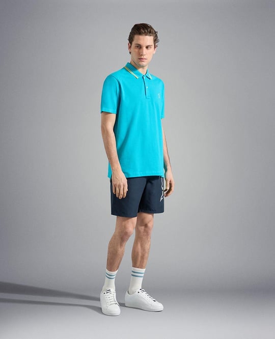 Paul Shark Paul Shark Erkek Marka Logo Detaylı Regular Fit Kısa Kollu Turkuaz Polo Yaka T-Shirt 23411233-750