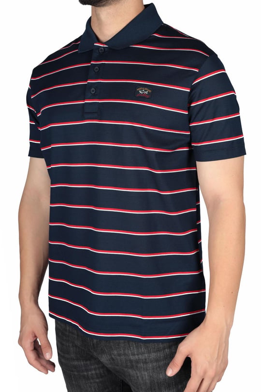 Paul Shark Paul Shark Erkek Marka Logo Detaylı Çizgili Regular Fit Kısa Kollu Lacivert-Kırmızı Polo Yaka T-Shirt 23411277-261