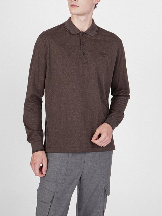 Paul Shark Paul Shark Erkek Marka Logolu Pamuklu Polo Yakalı Uzun Kollu Kahverengi Polo Yaka T-Shirt 11311723-241