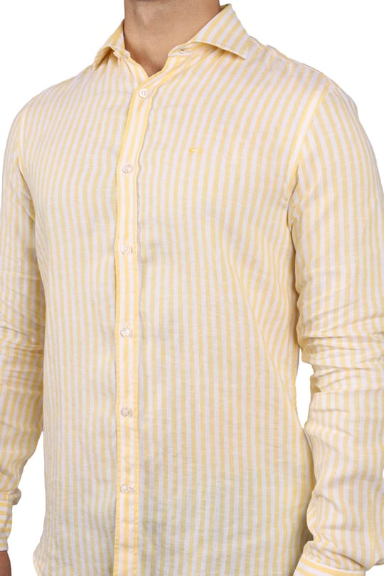 Paul Shark Paul Shark Erkek Marka Logo Detaylı Regular Fit Uzun Kollu Beyaz - Sarı Gömlek 23413252J-137