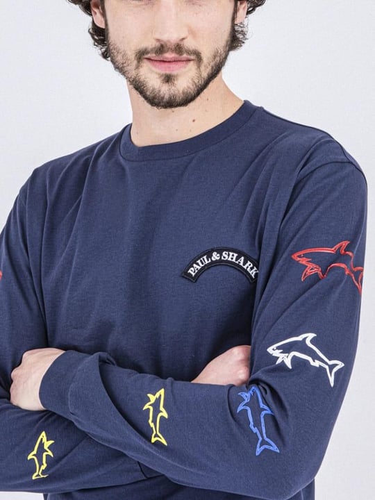 Paul Shark Paul Shark Erkek Marka Logo Detaylı Regular Fit Uzun Kollu Lacivert T-Shirt 22411587-013