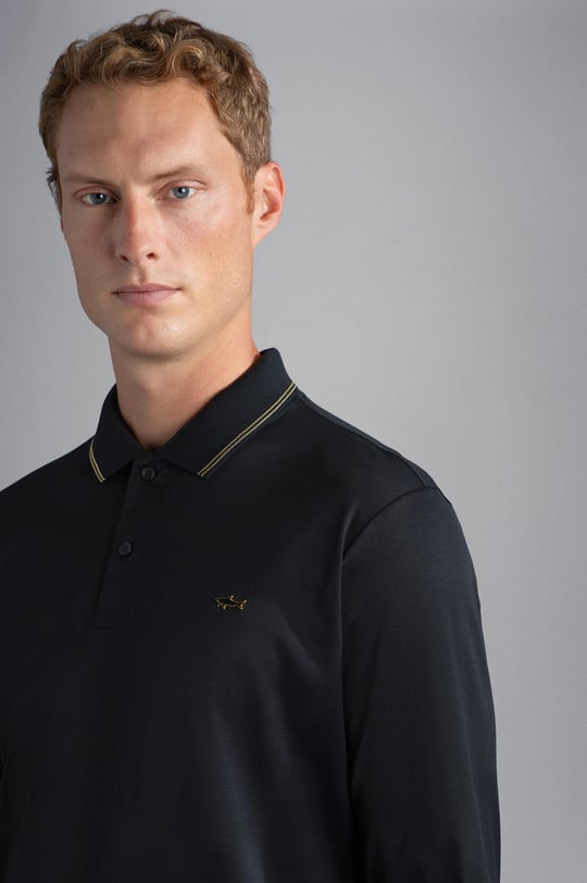 Paul Shark Paul Shark Erkek Marka Logolu Uzun Kollu Rahat Siyah Polo Yaka T-Shirt 13311723-011