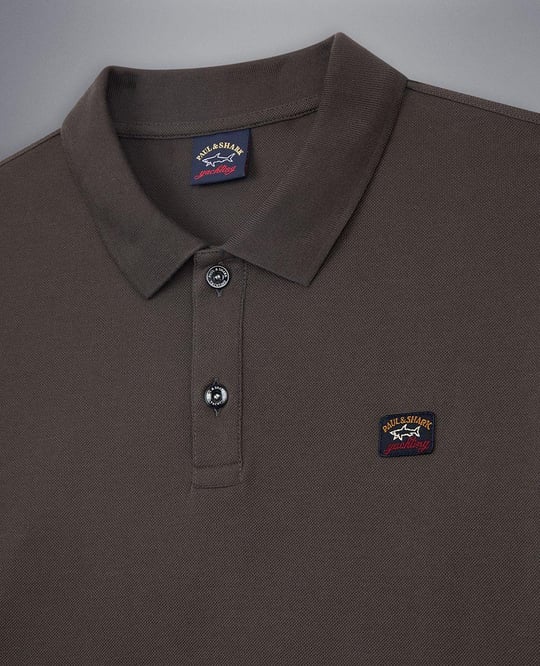 Paul Shark Paul Shark Erkek Marka Logolu Pamuklu Polo Yakalı Uzun Kollu Kahverengi Polo Yaka T-Shirt C0P1001-331