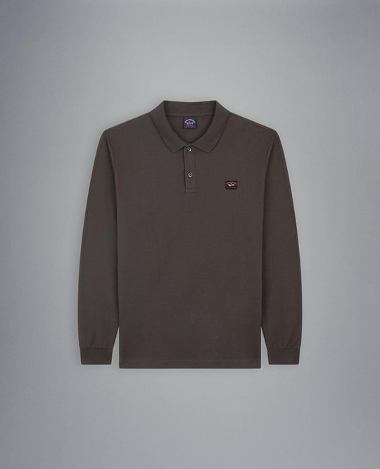 Paul Shark Paul Shark Erkek Marka Logolu Pamuklu Polo Yakalı Uzun Kollu Kahverengi Polo Yaka T-Shirt C0P1001-331