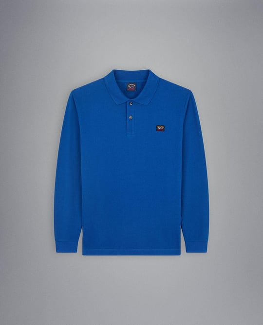 Paul Shark Paul Shark Erkek Marka Logolu Pamuklu Polo Yakalı Uzun Kollu Mavi Polo Yaka T-Shirt C0P1001-342