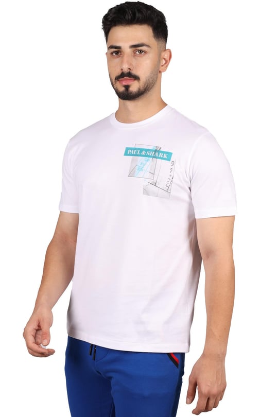 Paul Shark Paul Shark Erkek Marka Logo Detaylı Regular Fit Kısa Kollu Beyaz T-Shirt 23411092-010