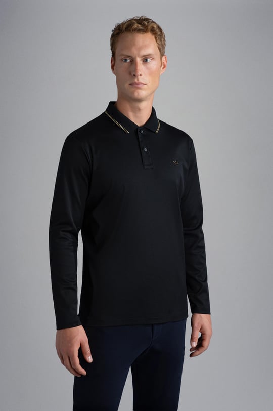 Paul Shark Paul Shark Erkek Marka Logolu Uzun Kollu Rahat Siyah Polo Yaka T-Shirt 13311723-011