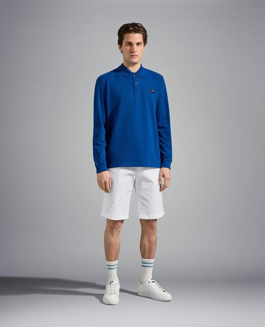 Paul Shark Paul Shark Erkek Marka Logolu Pamuklu Polo Yakalı Uzun Kollu Mavi Polo Yaka T-Shirt C0P1001-342