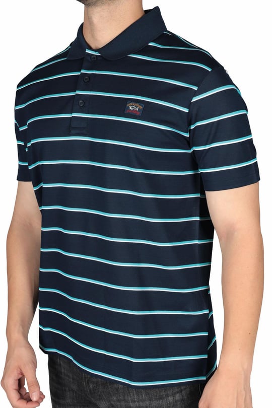 Paul Shark Paul Shark Erkek Marka Logo Detaylı Çizgili Regular Fit Kısa Kollu Mavi-Turkuaz Polo Yaka T-Shirt 23411277-262
