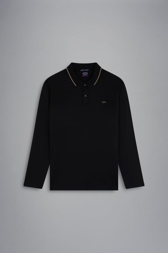 Paul Shark Paul Shark Erkek Marka Logolu Uzun Kollu Rahat Siyah Polo Yaka T-Shirt 13311723-011