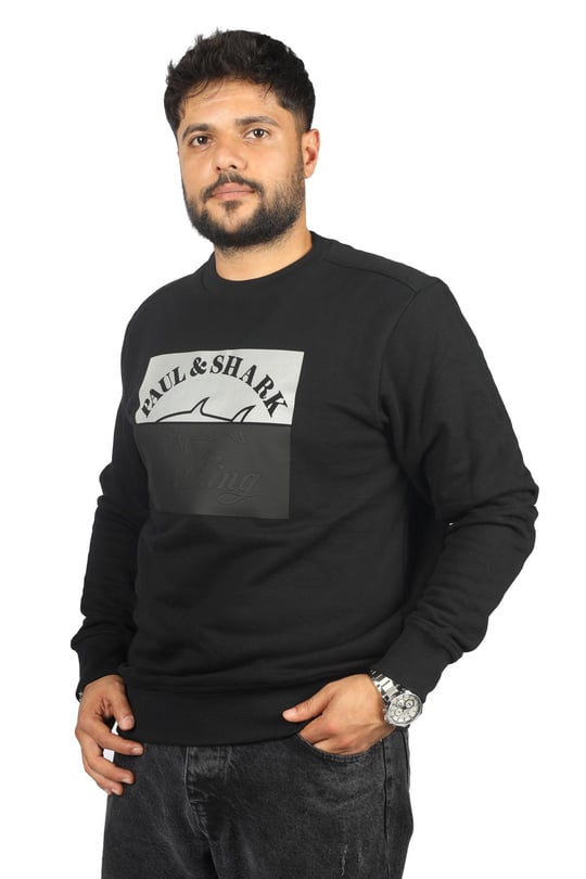 Paul Shark Paul Shark Erkek Marka Logolu Uzun Kollu Rahat Siyah Sweatshirt 13311875-011