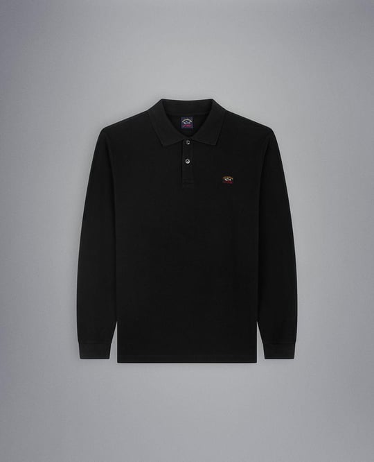Paul Shark Paul Shark Erkek Marka Logolu Pamuklu Polo Yakalı Uzun Kollu Siyah Polo Yaka T-Shirt C0P1001-011