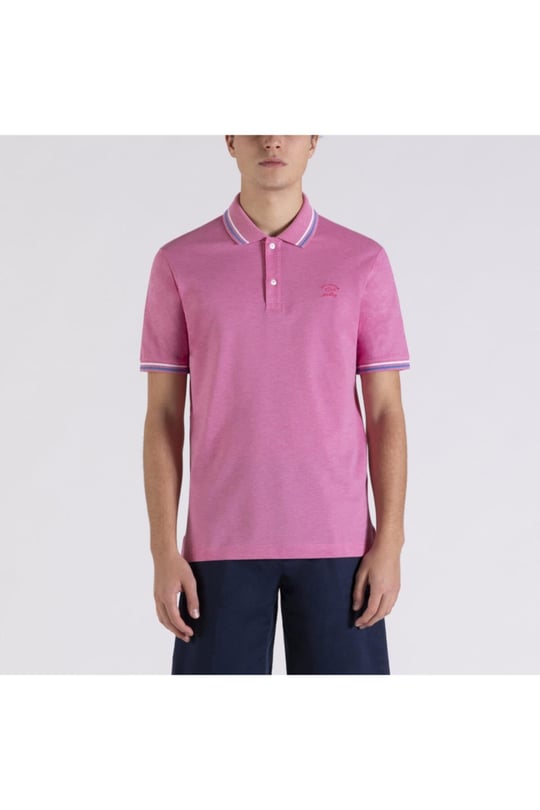 Paul Shark Paul Shark Erkek Marka Logo Detaylı Regular Fit Kısa Kollu Pembe Polo Yaka T-Shirt E20P1279-771