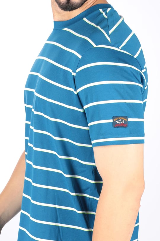 Paul Shark Paul Shark Erkek Marka Logo Detaylı Çizgili Regular Fit Kısa Kollu Mavi-Sarı T-Shirt 23411082-265