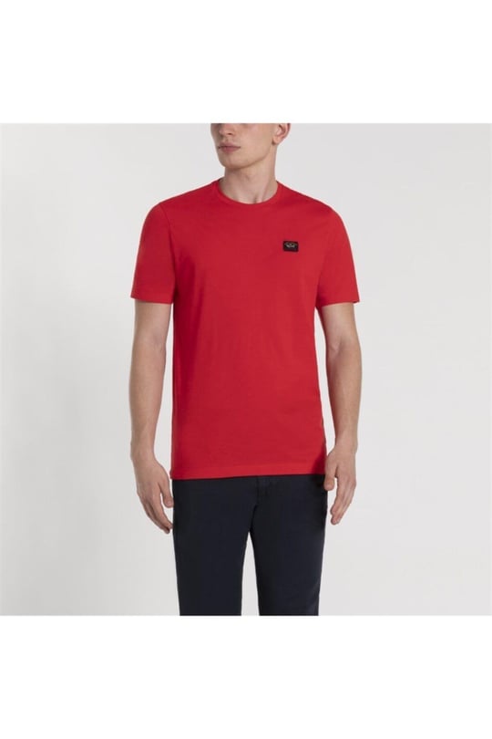 Paul Shark Paul Shark Erkek Marka Logolu Pamuklu Normal Kalıp Günlük Kırmızı T-Shirt C0P1002-577