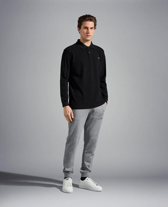 Paul Shark Paul Shark Erkek Marka Logolu Pamuklu Polo Yakalı Uzun Kollu Siyah Polo Yaka T-Shirt C0P1001A-011