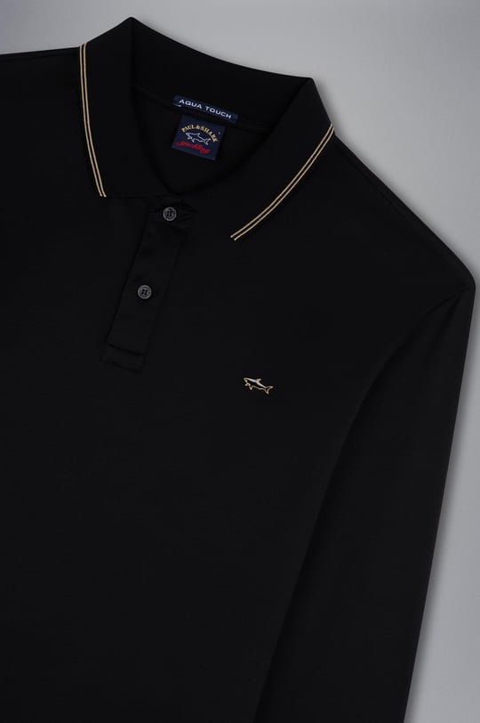 Paul Shark Paul Shark Erkek Marka Logolu Uzun Kollu Rahat Siyah Polo Yaka T-Shirt 13311723-011