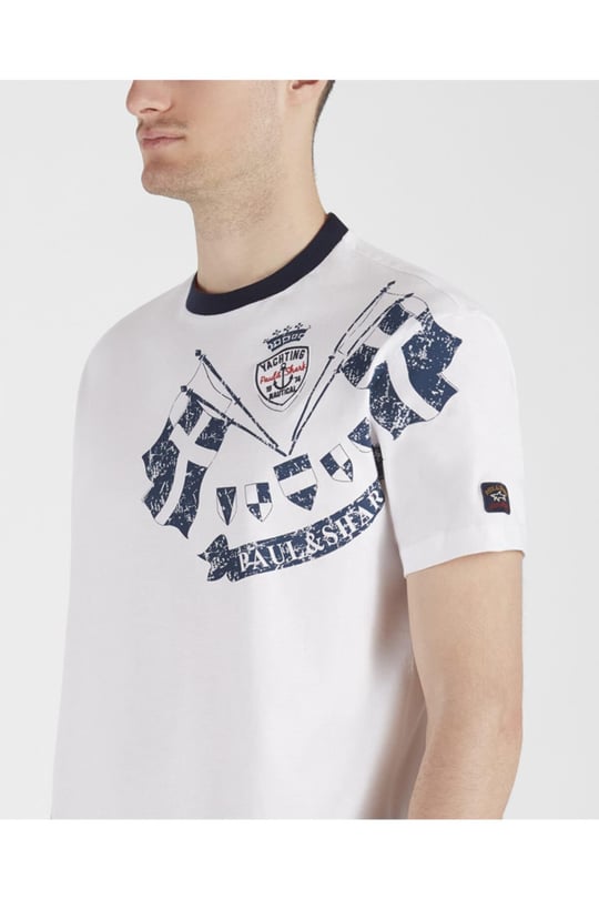 Paul Shark Paul Shark Erkek Marka Logolu Basic Bisiklet Yaka Kısa Kollu Beyaz T-Shirt 21411073-010