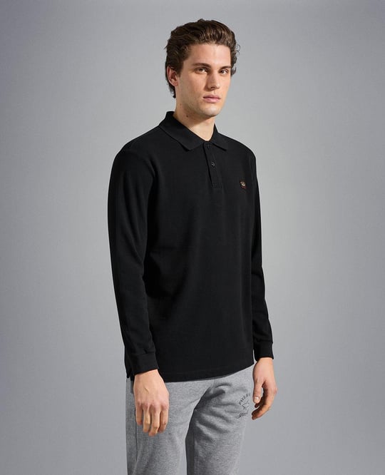 Paul Shark Paul Shark Erkek Marka Logolu Pamuklu Polo Yakalı Uzun Kollu Siyah Polo Yaka T-Shirt C0P1001A-011