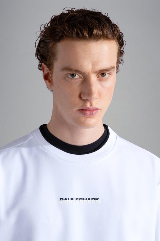Paul Shark Paul Shark Erkek Marka Logolu Uzun Kollu Rahat Beyaz Sweatshirt 13311807-010