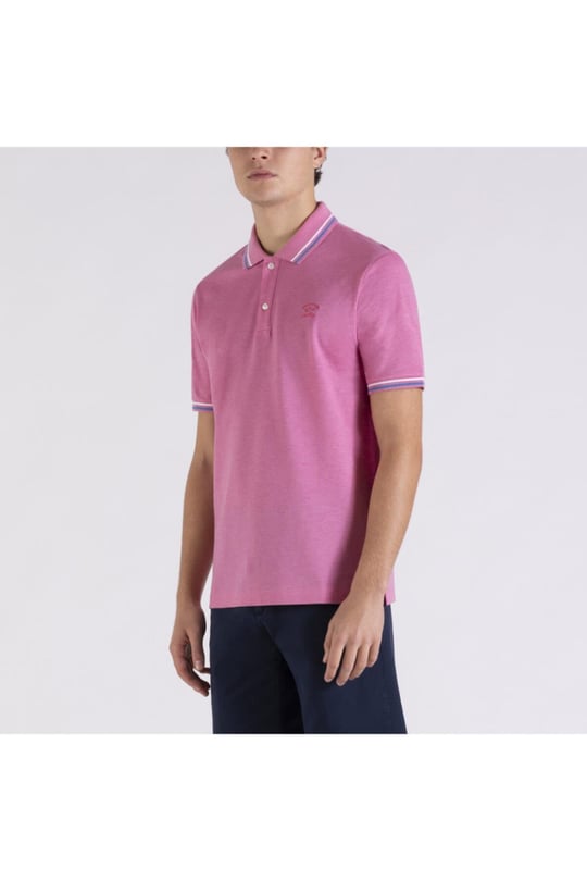 Paul Shark Paul Shark Erkek Marka Logo Detaylı Regular Fit Kısa Kollu Pembe Polo Yaka T-Shirt E20P1279-771