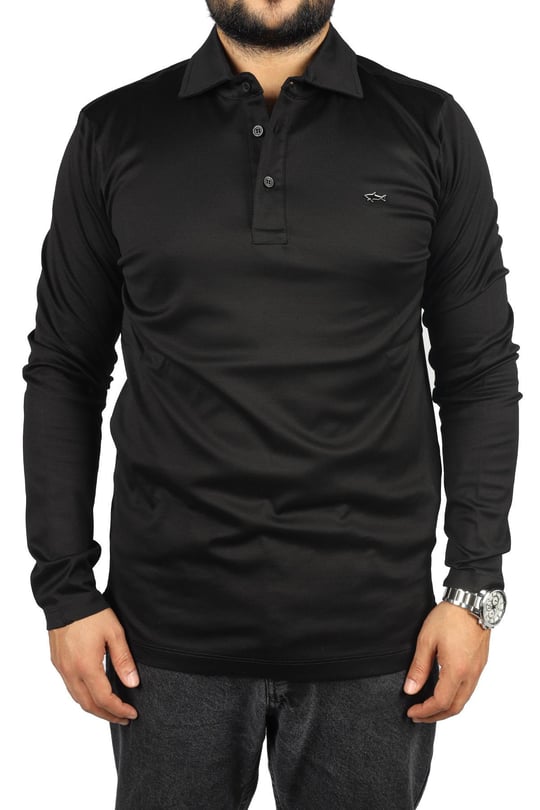 Paul Shark Paul Shark Erkek Marka Logolu Uzun Kollu Rahat Siyah Polo Yaka T-Shirt 13311742-011
