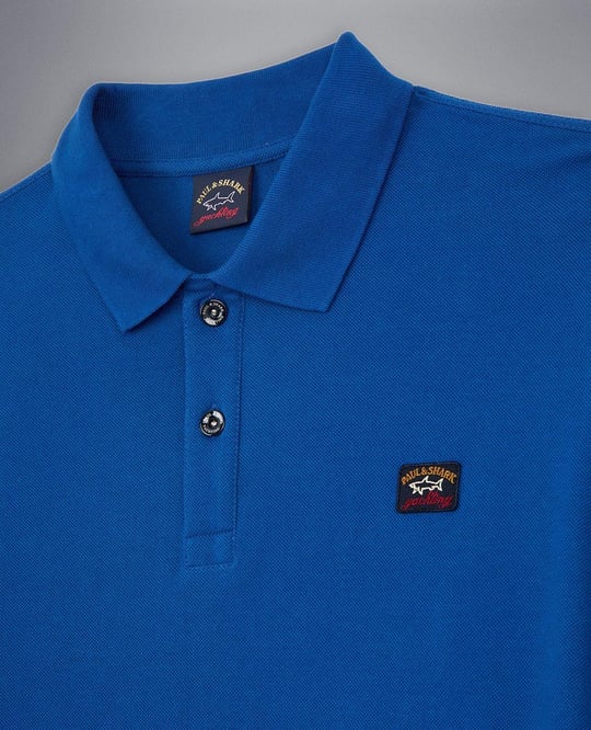 Paul Shark Paul Shark Erkek Marka Logolu Pamuklu Polo Yakalı Uzun Kollu Mavi Polo Yaka T-Shirt C0P1001-342