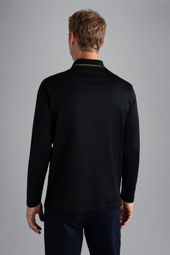Paul Shark Paul Shark Erkek Marka Logolu Uzun Kollu Rahat Siyah Polo Yaka T-Shirt 13311723-011