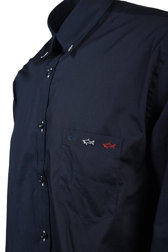 Paul Shark Paul Shark Erkek Marka Logo Detaylı Regular Fit Uzun Kollu Lacivert Gömlek I20P3161-050