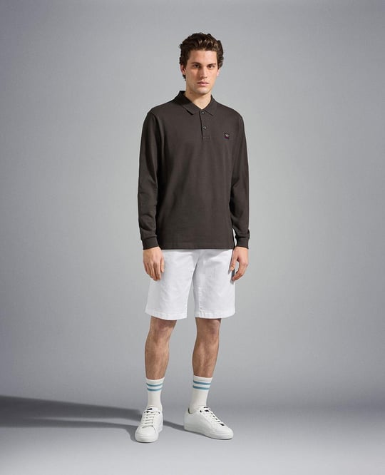 Paul Shark Paul Shark Erkek Marka Logolu Pamuklu Polo Yakalı Uzun Kollu Kahverengi Polo Yaka T-Shirt C0P1001-331