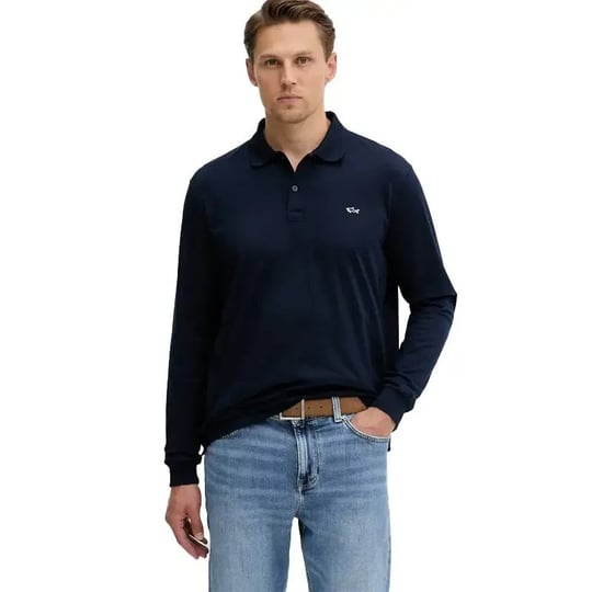 Paul Shark Paul Shark Erkek Normal Kalıp Pamuklu Pike Kumaşlı Logo Nakışlı Kısa Kollu Mavi Polo Yaka T-Shirt 99311003-013
