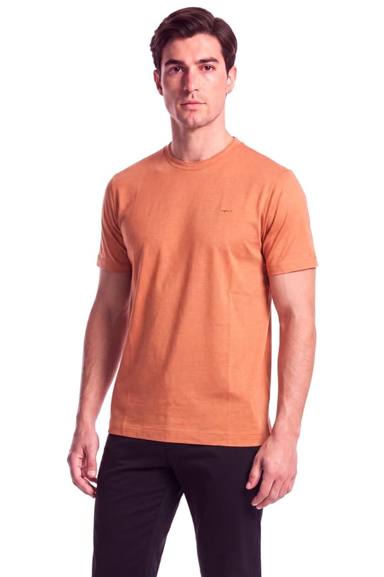 Paul Shark Paul Shark Erkek Normal Kalıp Metalik Logo Detaylı Yuvarlak Yakalı Kısa Kollu Turuncu T-Shirt 15311602SM-673