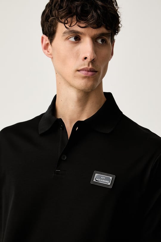 Paul Shark Paul Shark Erkek Normal Kalıp Logo Etiketli Esnek Pamuklu Kısa Kollu Siyah Polo Yaka T-Shirt 16311719A-11D