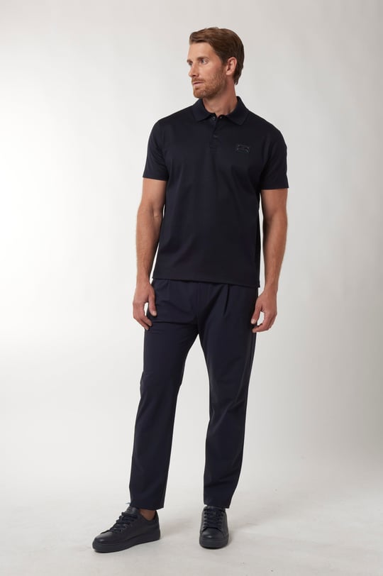 Paul Shark Paul Shark Erkek Normal Kalıp Logo Etiketli Esnek Pamuklu Kısa Kollu Lacivert Polo Yaka T-Shirt 16311719-50D