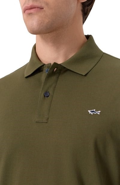 Paul Shark Paul Shark Erkek Normal Kalıp Pamuklu Pike Kumaşlı Logo Nakışlı Kısa Kollu Haki Polo Yaka T-Shirt 99311003-089