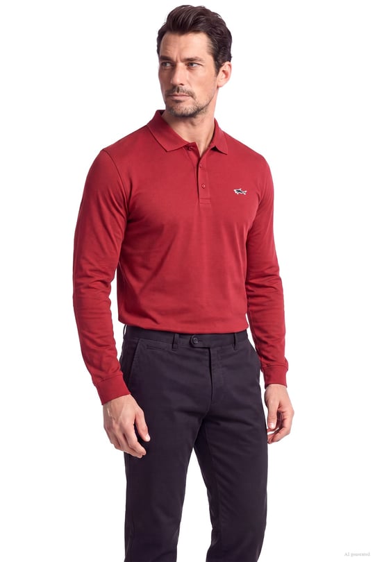 Paul Shark Paul Shark Erkek Normal Kalıp Pamuklu Pike Kumaşlı Logo Nakışlı Kısa Kollu Koyu Kırmızı Polo Yaka T-Shirt 99311003-142