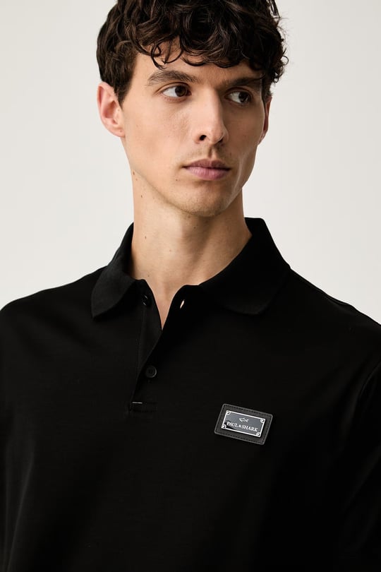Paul Shark Paul Shark Erkek Normal Kalıp Logo Etiketli Esnek Pamuklu Kısa Kollu Siyah Polo Yaka T-Shirt 16311719-11D