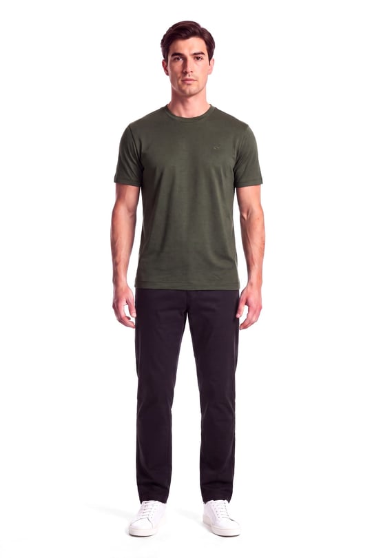 Paul Shark Paul Shark Erkek Normal Kalıp Metalik Logo Detaylı Yuvarlak Yakalı Kısa Kollu Haki T-Shirt 15311602SM-397