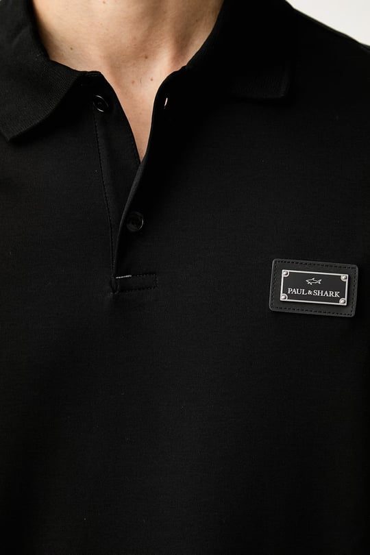 Paul Shark Paul Shark Erkek Normal Kalıp Logo Etiketli Esnek Pamuklu Kısa Kollu Siyah Polo Yaka T-Shirt 16311719-11D