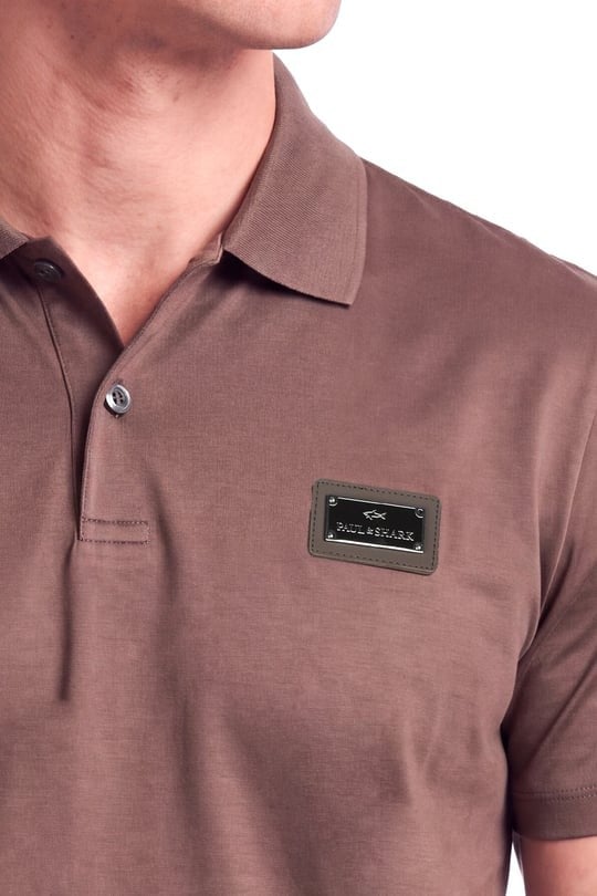 Paul Shark Paul Shark Erkek Normal Kalıp Logo Etiketli Esnek Pamuklu Kısa Kollu Kahverengi Polo Yaka T-Shirt 16311719A-36D