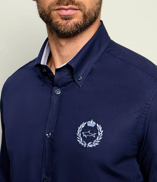 Paul Shark Paul Shark Erkek Normal Kalıp Logo İşlemeli Uzun Kollu Lacivert Gömlek 16313800-013