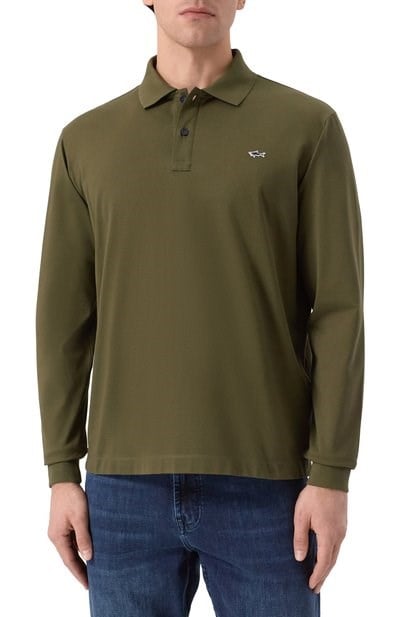 Paul Shark Paul Shark Erkek Normal Kalıp Pamuklu Pike Kumaşlı Logo Nakışlı Kısa Kollu Haki Polo Yaka T-Shirt 99311003-089